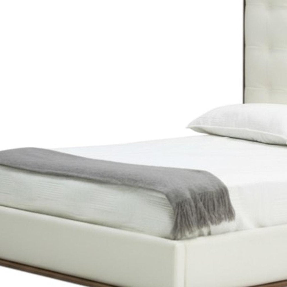 White Tufted Faux Leather Upholstered King Bed Frame