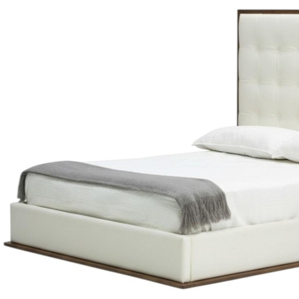 White Tufted Faux Leather Upholstered King Bed Frame