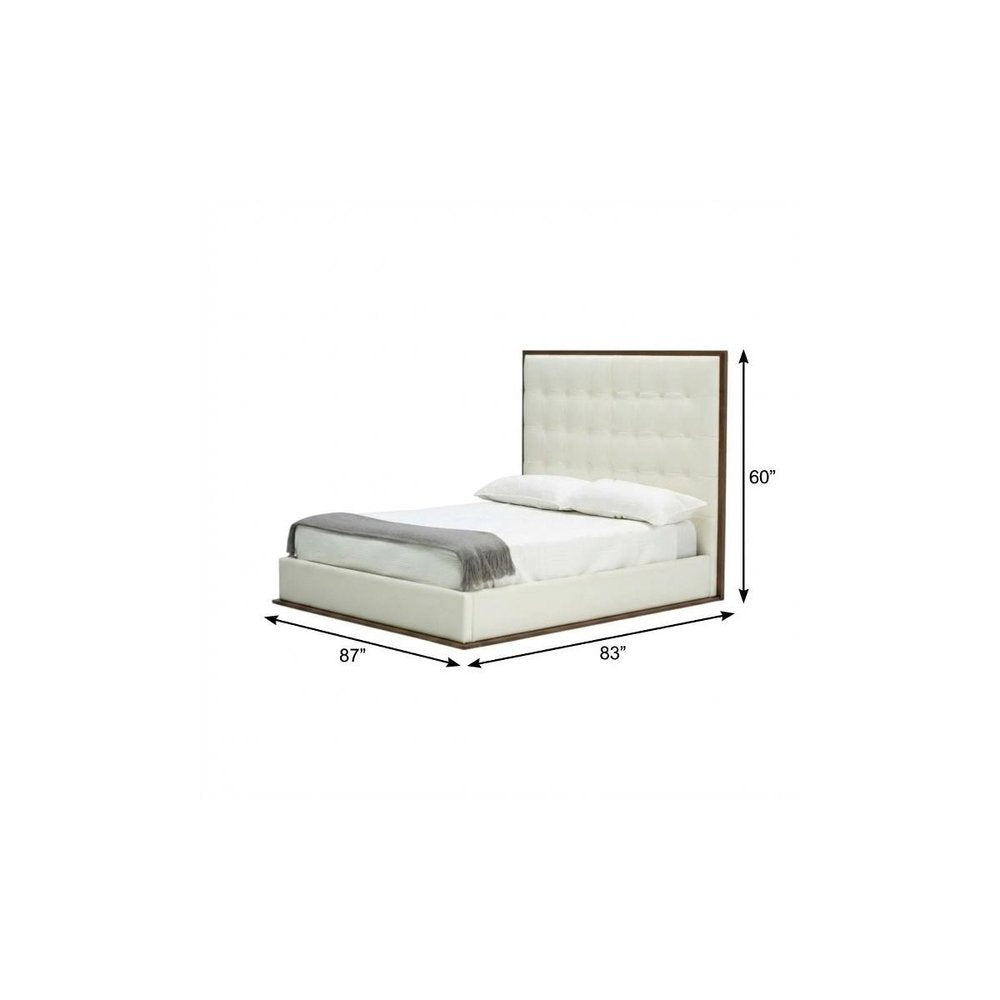 White Tufted Faux Leather Upholstered King Bed Frame