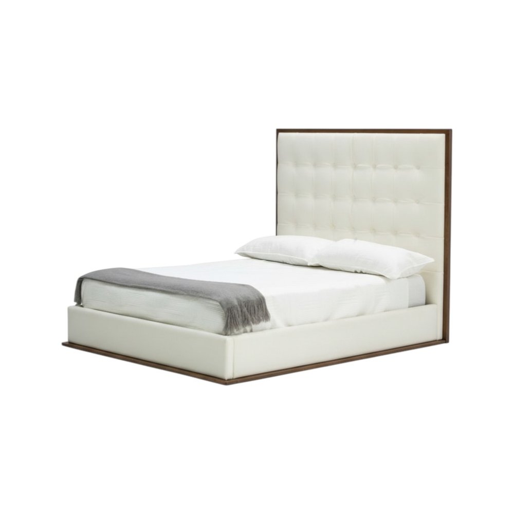 White Tufted Faux Leather Upholstered King Bed Frame