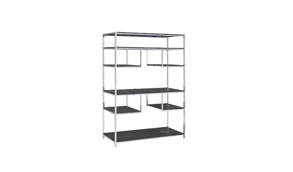 Gray And Silver Metal Seven Tier Geometric Bookcase on a white background