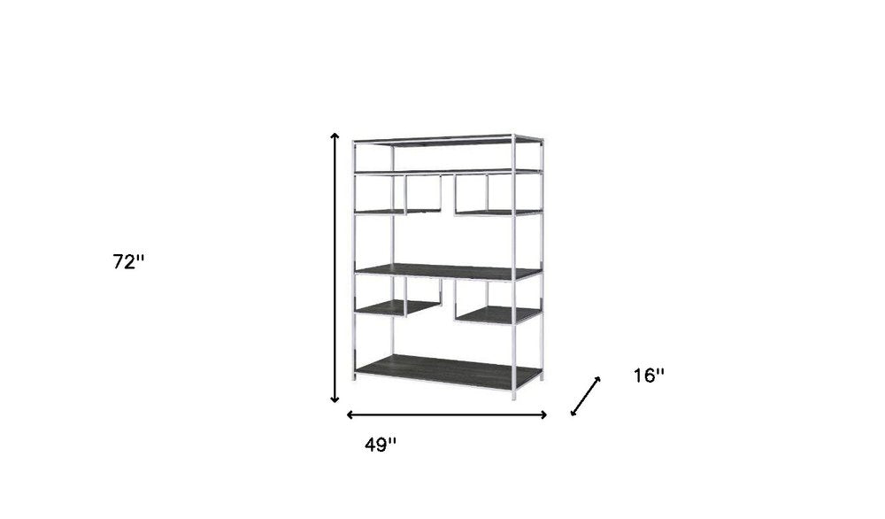 Gray And Silver Metal Seven Tier Geometric Bookcase on a white background