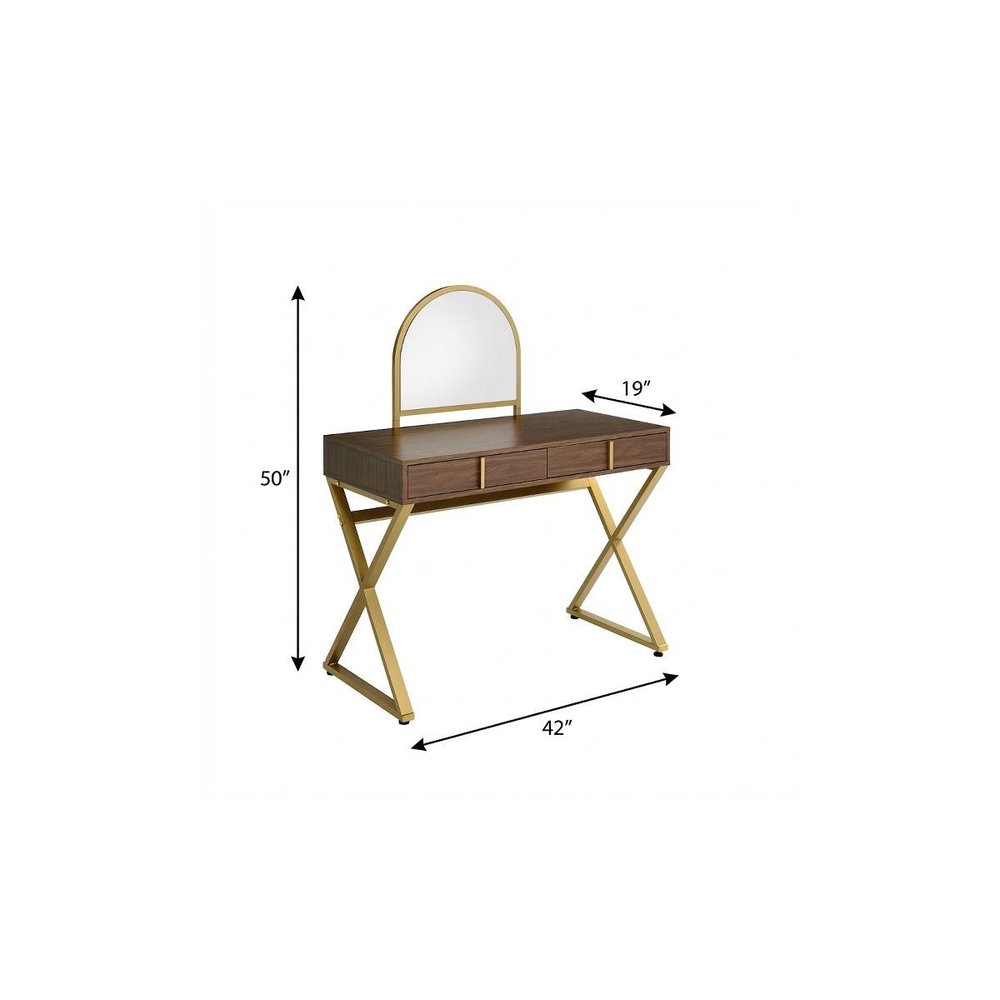 42" Vanity Table with Mirror. Vanity table isolated on a plain white background, showing a brown metal surface.
