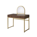 42" Gold Mirrored Vanity Table with Mirror With Two Drawers. Vanity table isolated on a plain white background, in a gold metal finish.