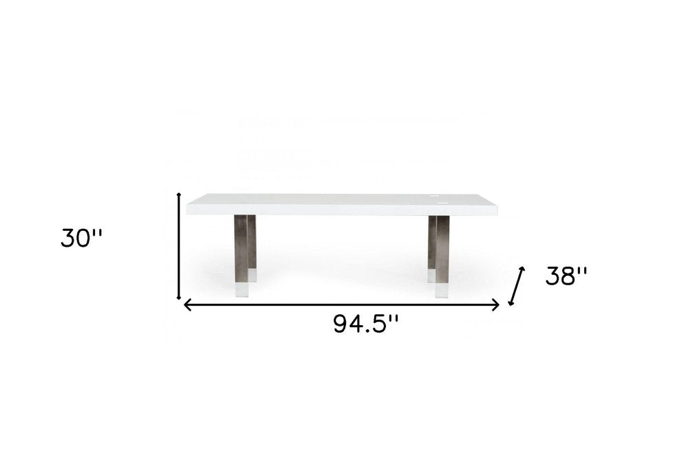 95" White And Gray Stainless Steel Dining Table on a white background