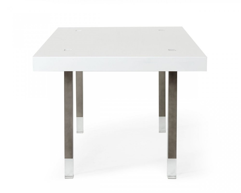 95" White And Gray Stainless Steel Dining Table on a white background