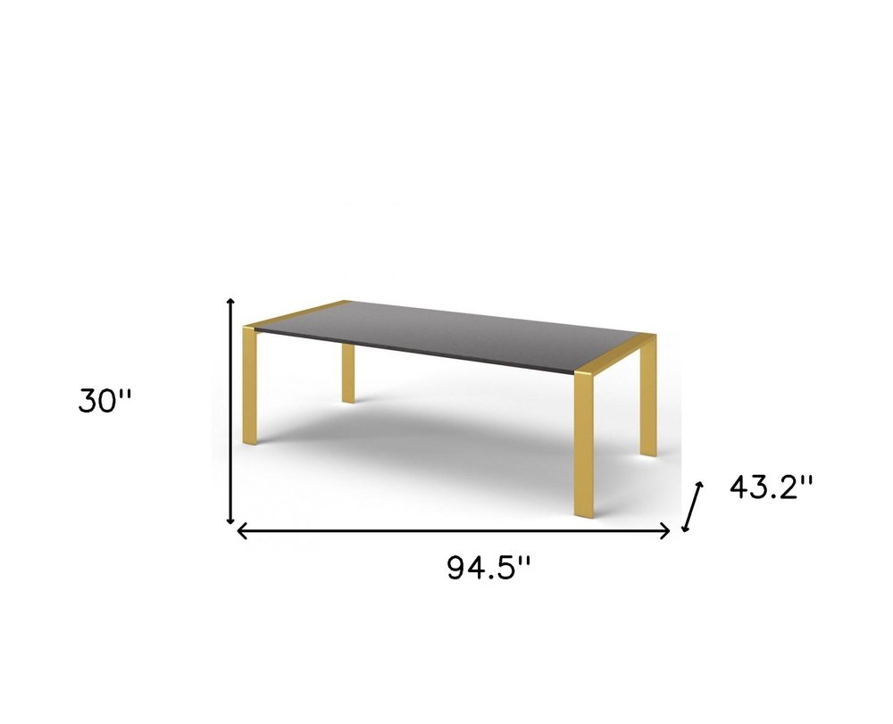 95" Gray And Brass Stainless Steel Dining Table on a white background