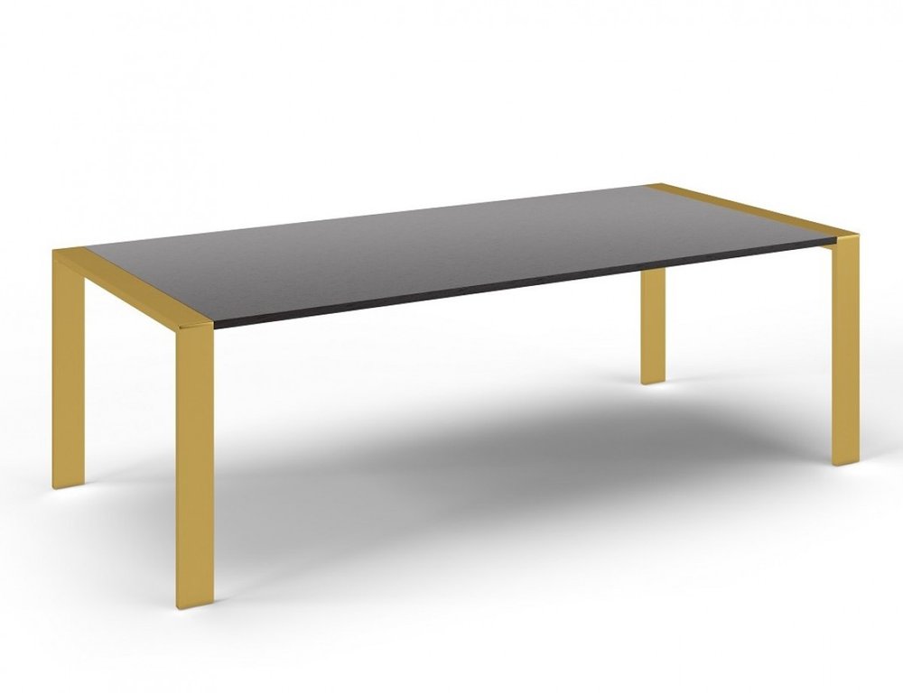 95" Gray And Brass Stainless Steel Dining Table on a white background