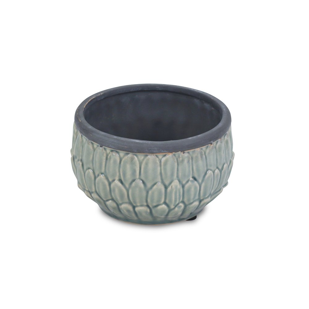 Blue Ceramic 37 Ounce Round Distressed Pot Planter