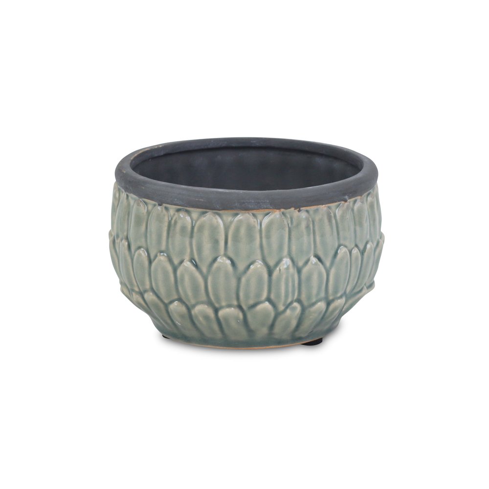 Blue Ceramic 37 Ounce Round Distressed Pot Planter