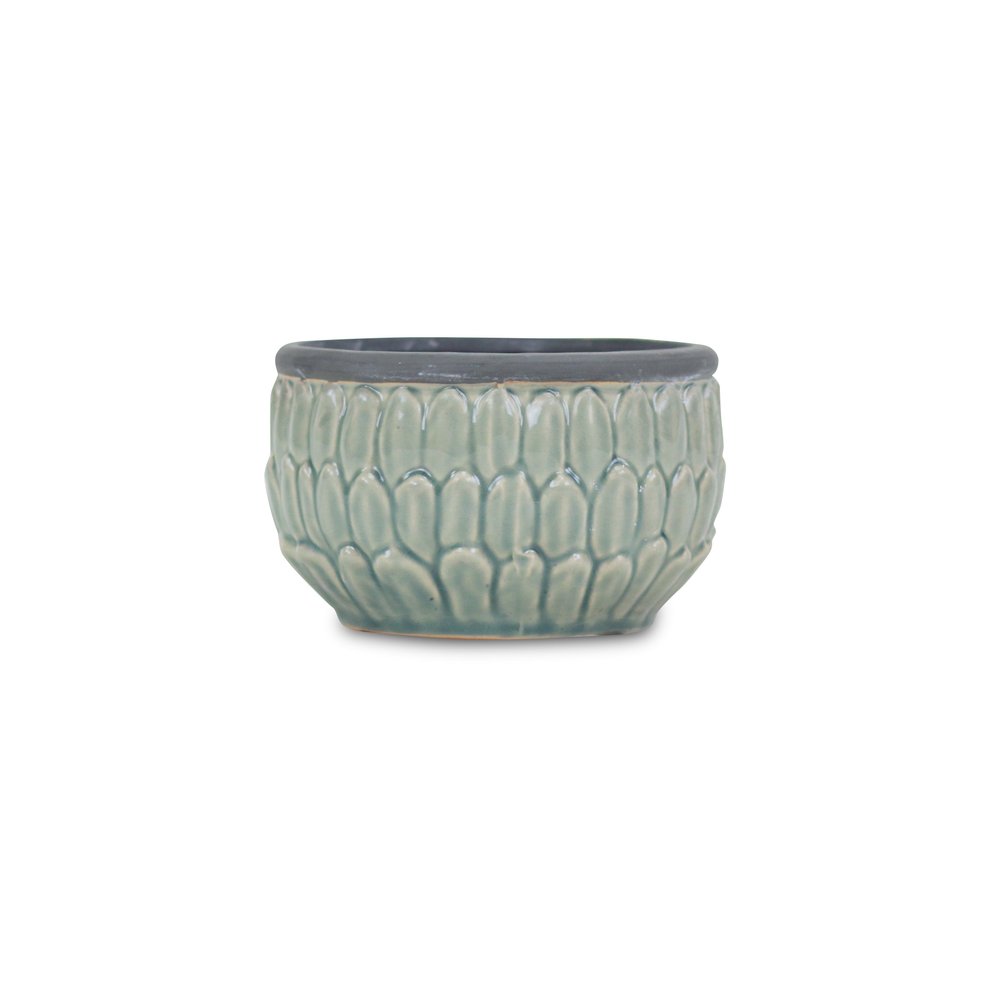 Blue Ceramic 37 Ounce Round Distressed Pot Planter on a white background