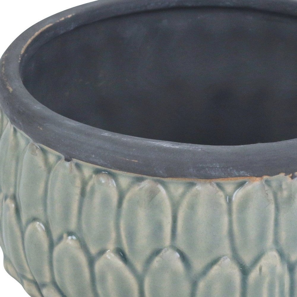 Blue Ceramic 37 Ounce Round Distressed Pot Planter