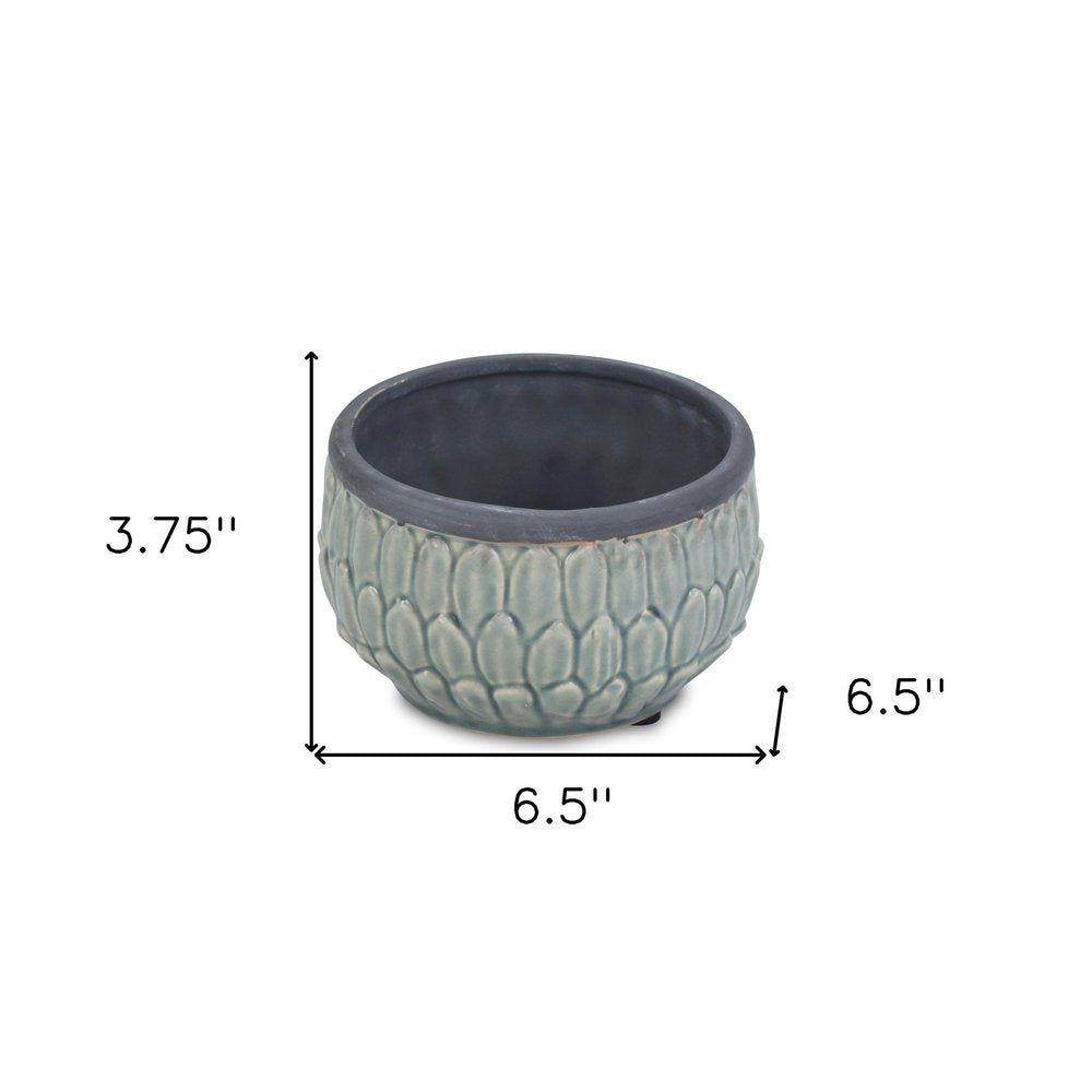 Blue Ceramic 37 Ounce Round Distressed Pot Planter