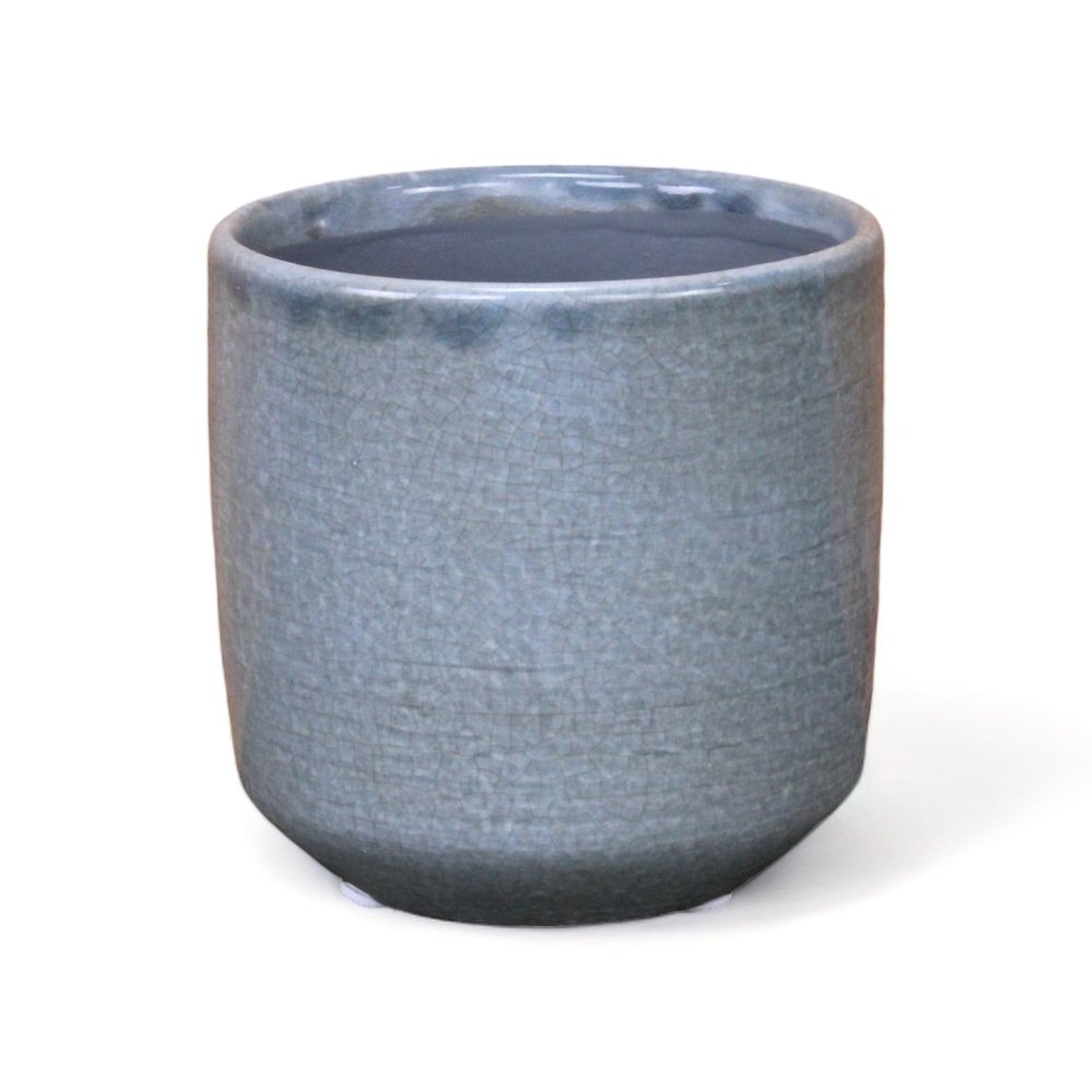 Gray Ceramic 44 Ounce Crackle Mosaic Round Distressed Pot Planter