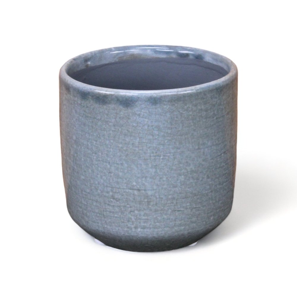 Gray Ceramic 44 Ounce Crackle Mosaic Round Distressed Pot Planter on a white background