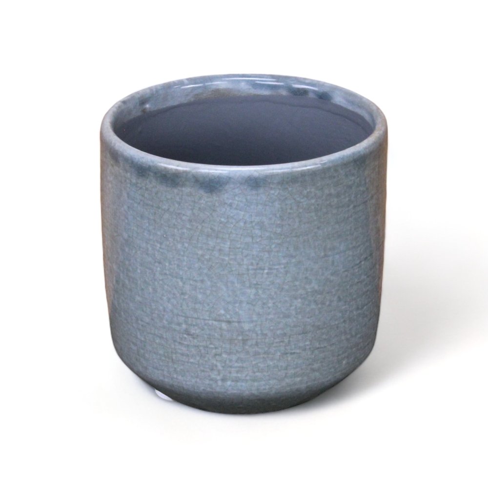 Gray Ceramic 44 Ounce Crackle Mosaic Round Distressed Pot Planter