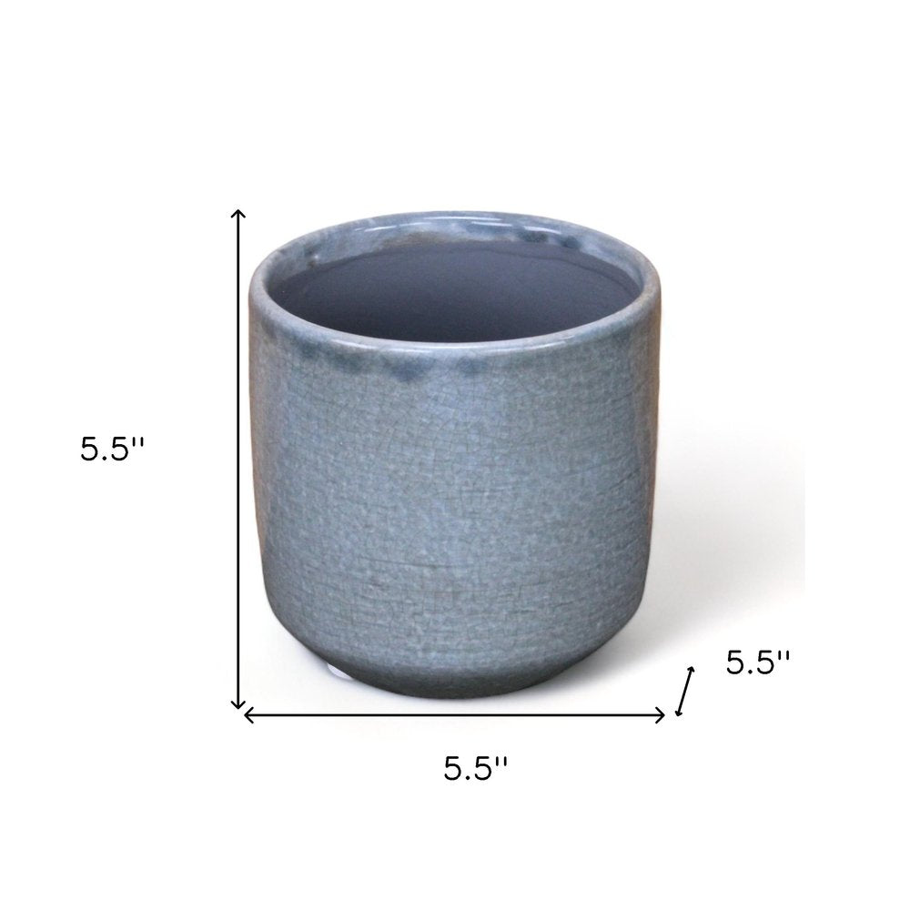 Gray Ceramic 44 Ounce Crackle Mosaic Round Distressed Pot Planter on a white background