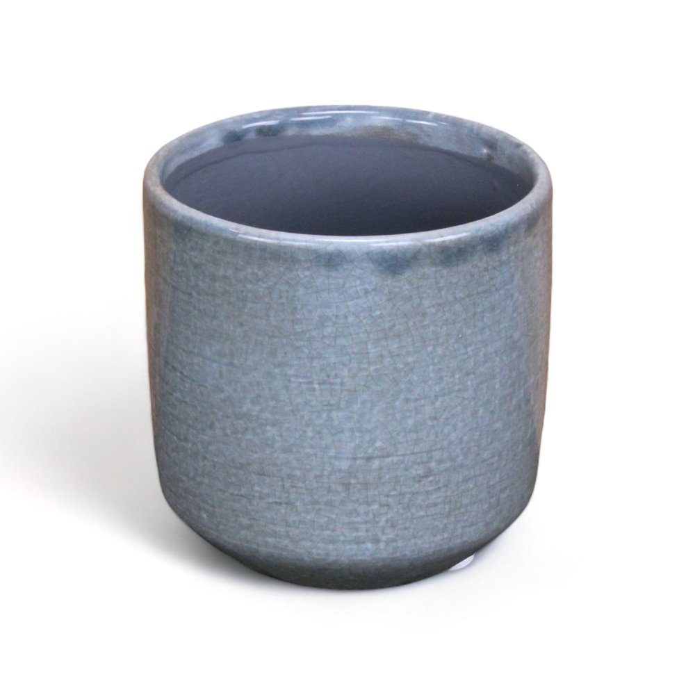 Gray Ceramic 44 Ounce Crackle Mosaic Round Distressed Pot Planter on a white background