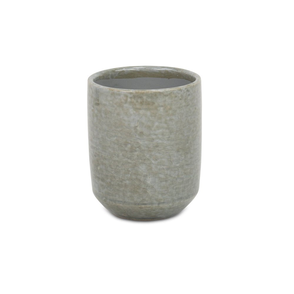 Gray Ceramic 20 Ounce Crackle Mosaic Round Distressed Pot Planter on a white background