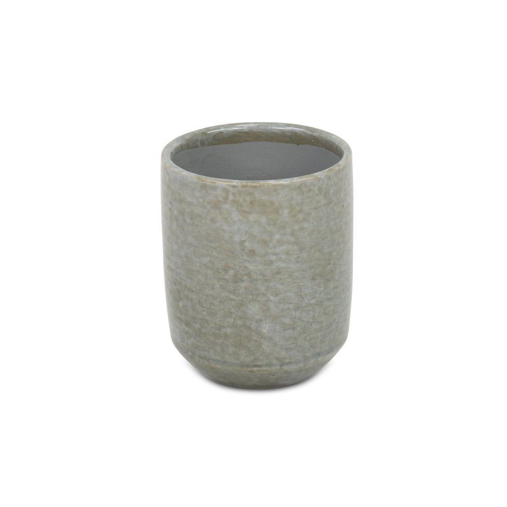 Gray Ceramic 20 Ounce Crackle Mosaic Round Distressed Pot Planter on a white background