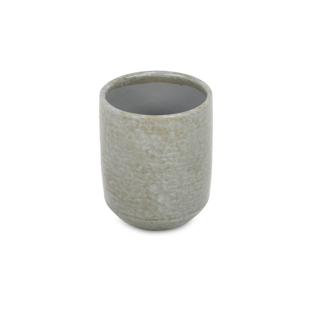 Gray Ceramic 20 Ounce Crackle Mosaic Round Distressed Pot Planter