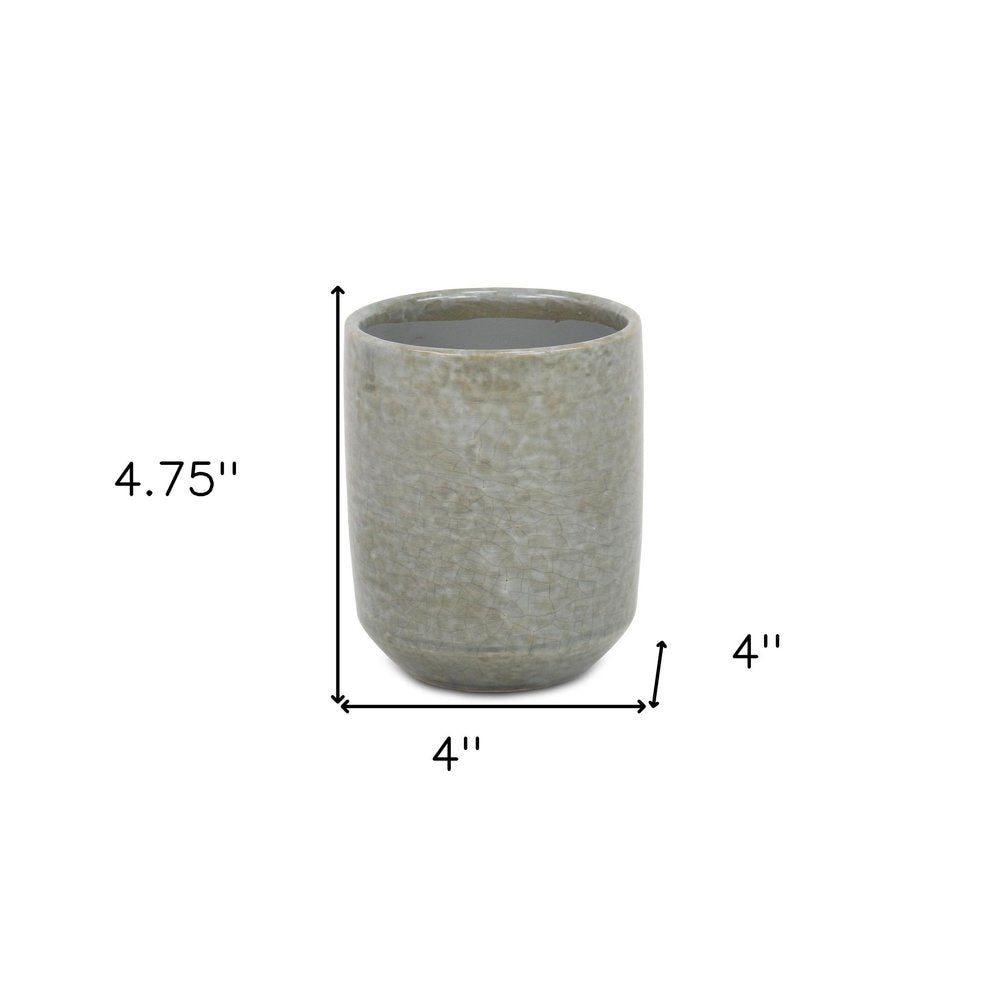 Gray Ceramic 20 Ounce Crackle Mosaic Round Distressed Pot Planter