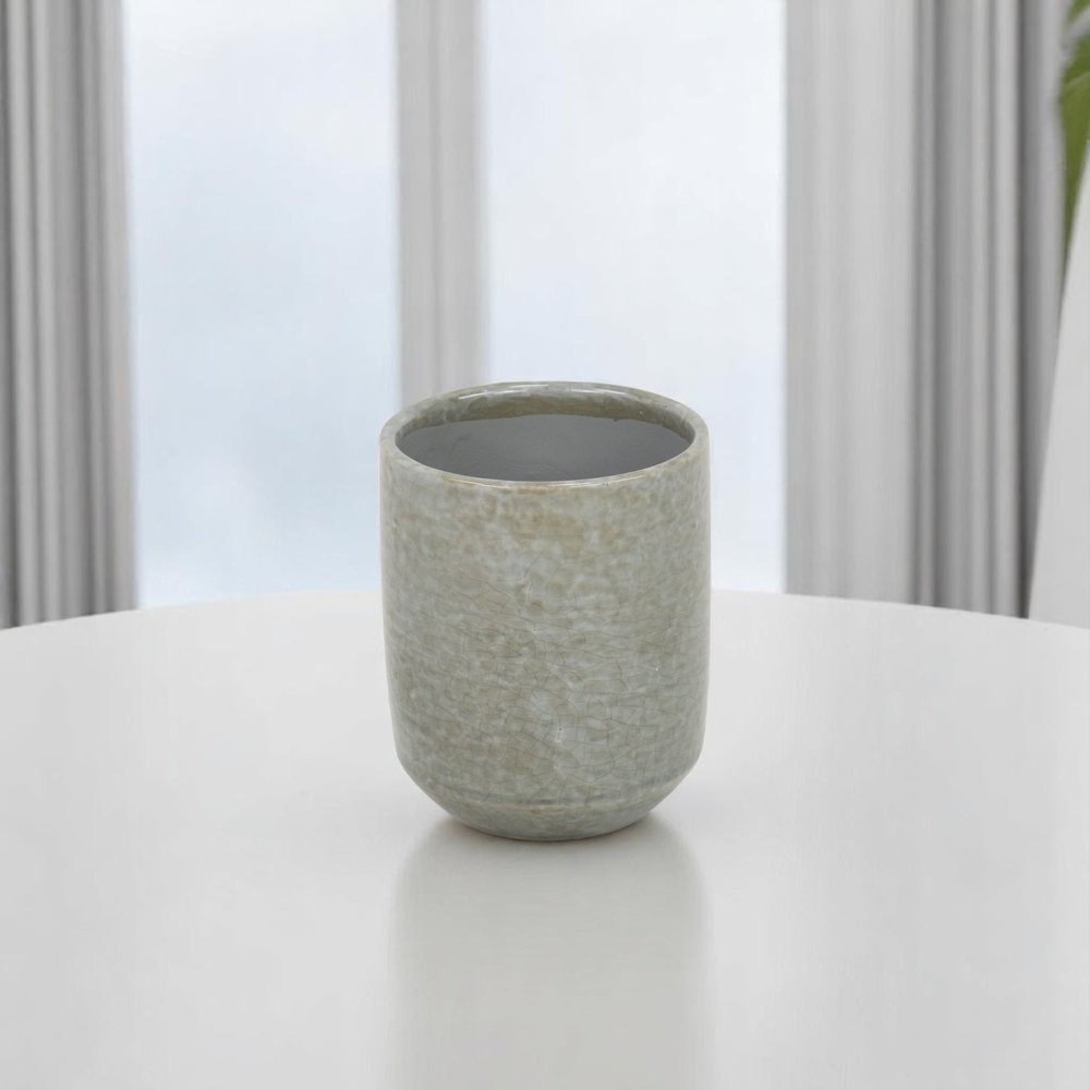 Gray Ceramic 20 Ounce Crackle Mosaic Round Distressed Pot Planter