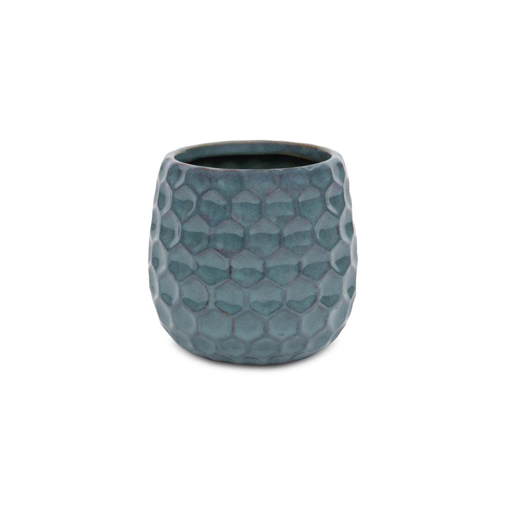 Blue Ceramic 15 Ounce Round Distressed Pot Planter
