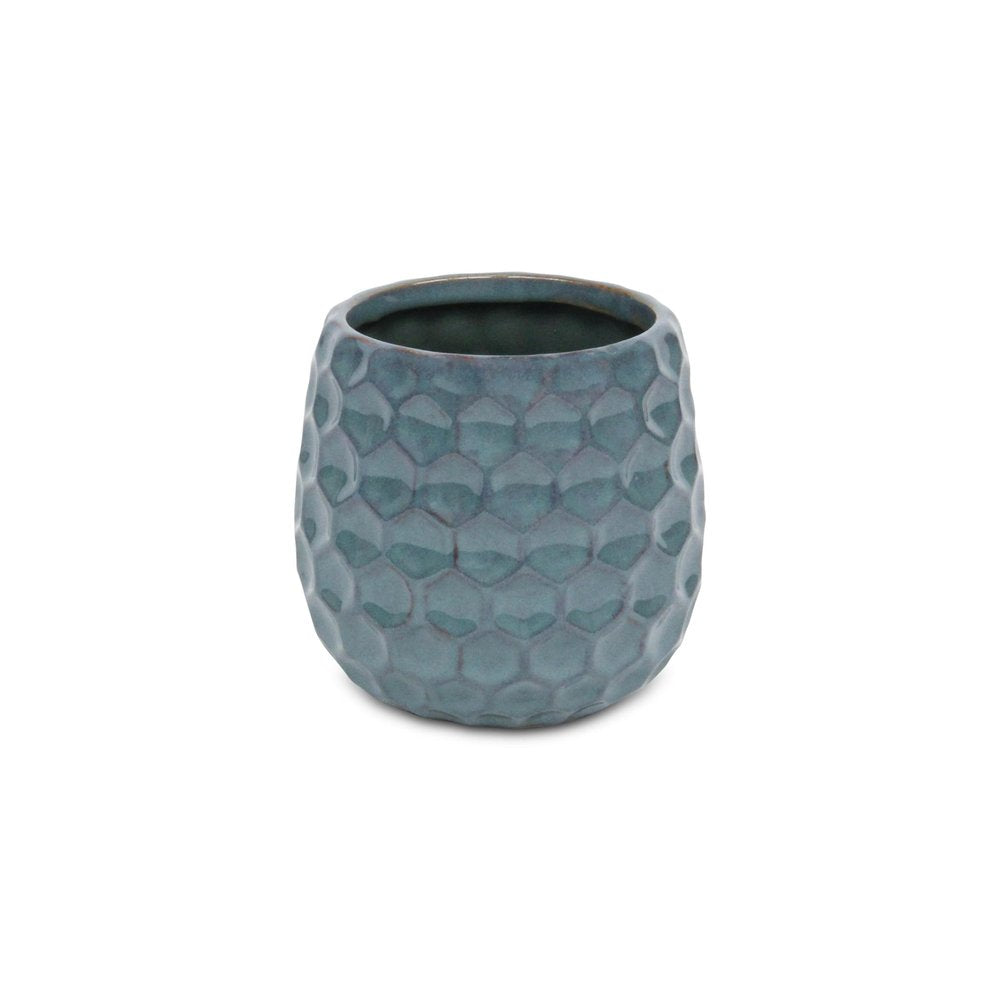Blue Ceramic 15 Ounce Round Distressed Pot Planter