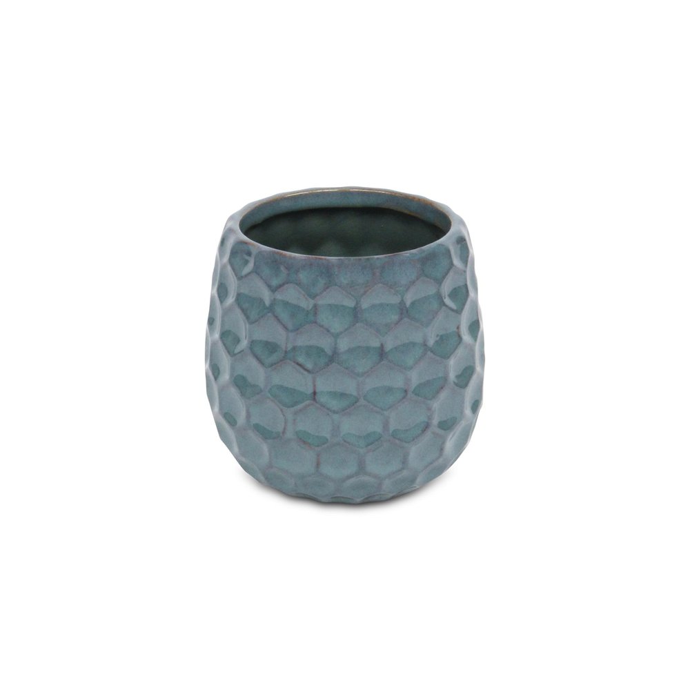 Blue Ceramic 15 Ounce Round Distressed Pot Planter