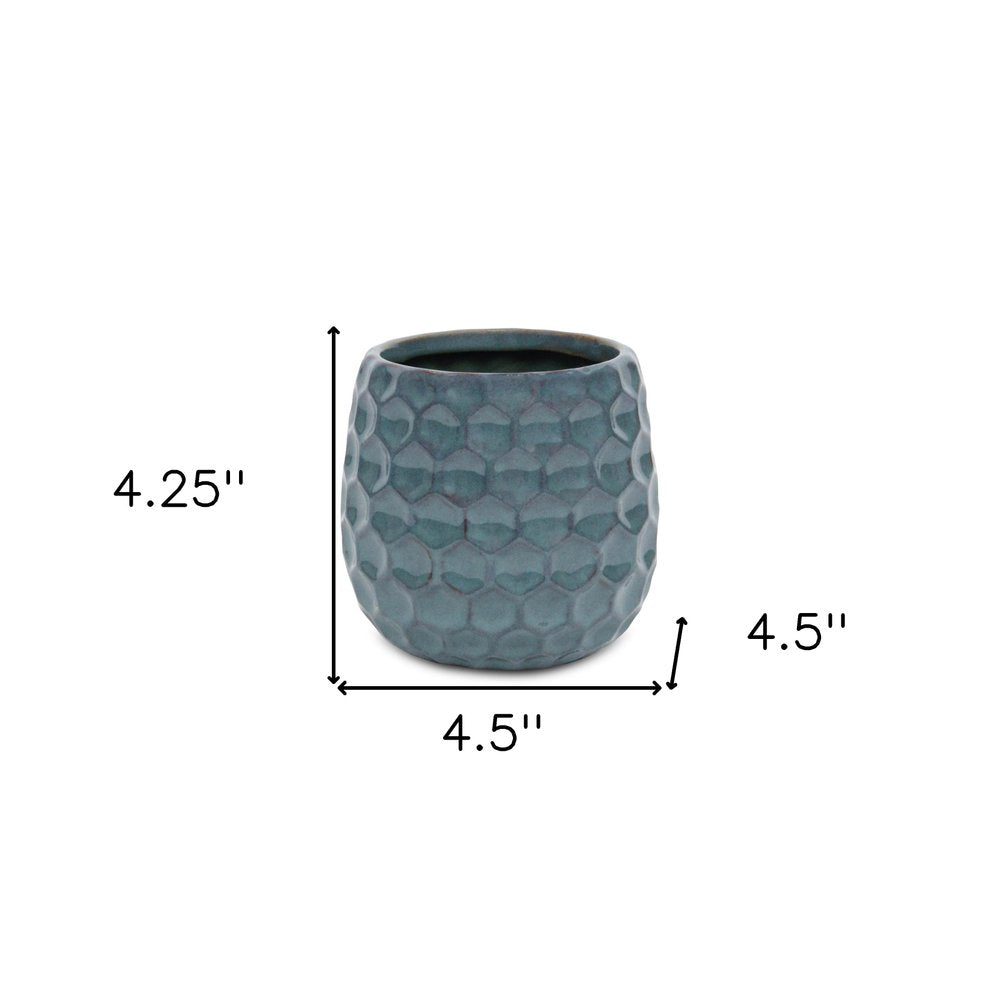 Blue Ceramic 15 Ounce Round Distressed Pot Planter