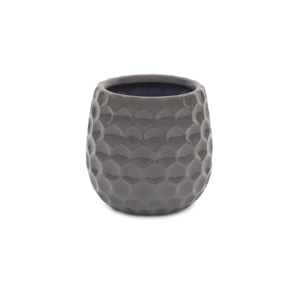 Gray Ceramic 15 Ounce Round Distressed Pot Planter