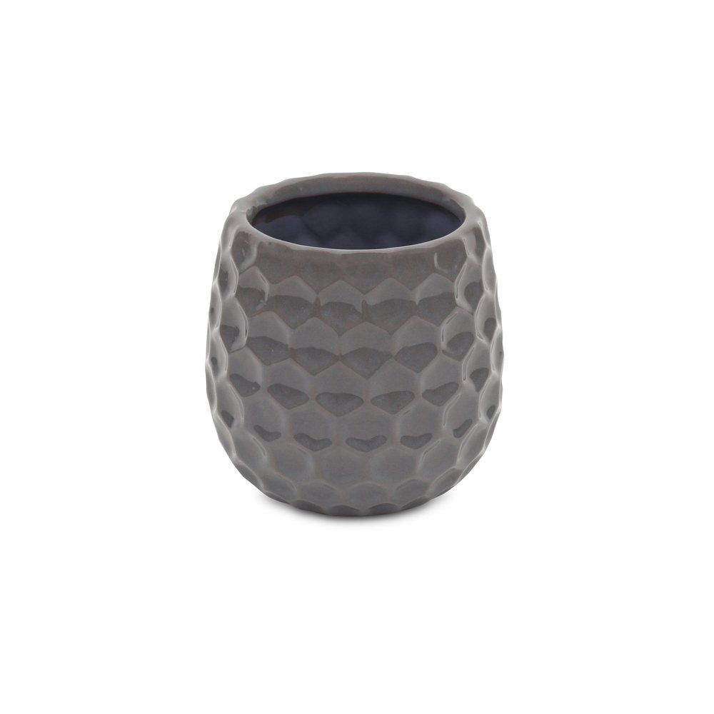 Gray Ceramic 15 Ounce Round Distressed Pot Planter