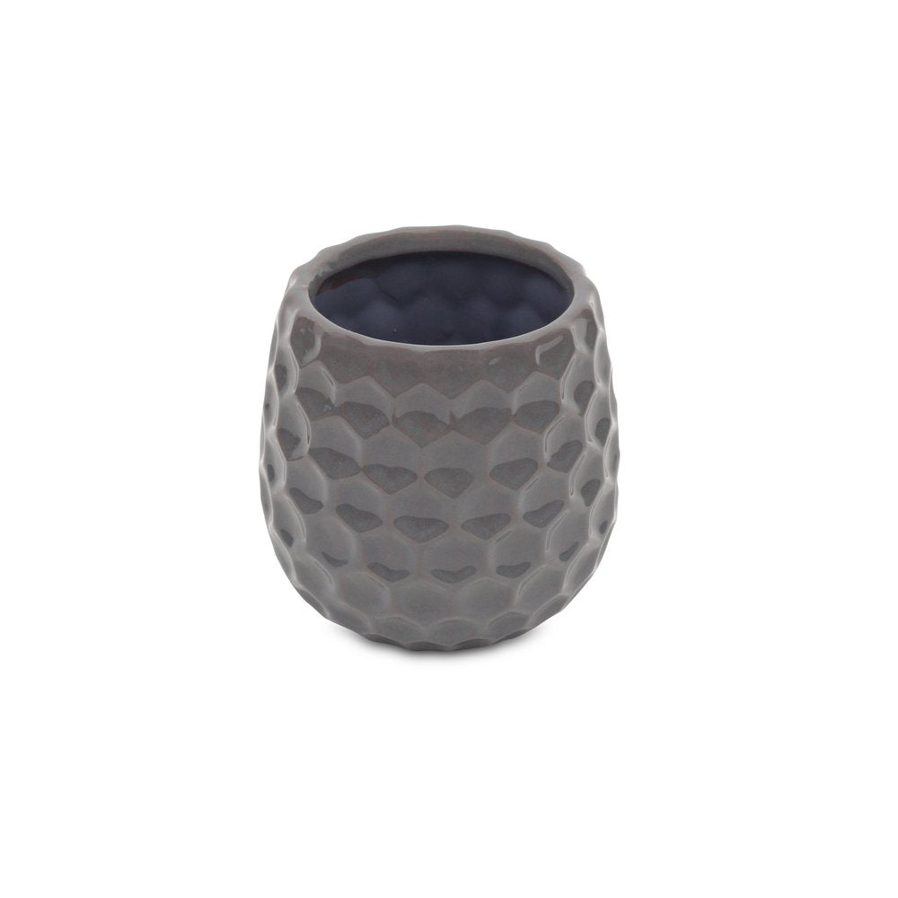 Gray Ceramic 15 Ounce Round Distressed Pot Planter