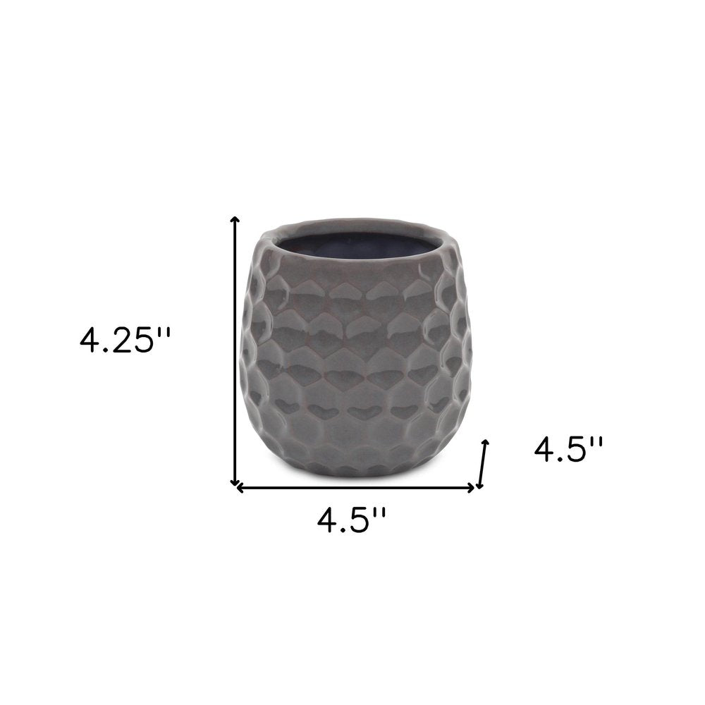 Gray Ceramic 15 Ounce Round Distressed Pot Planter