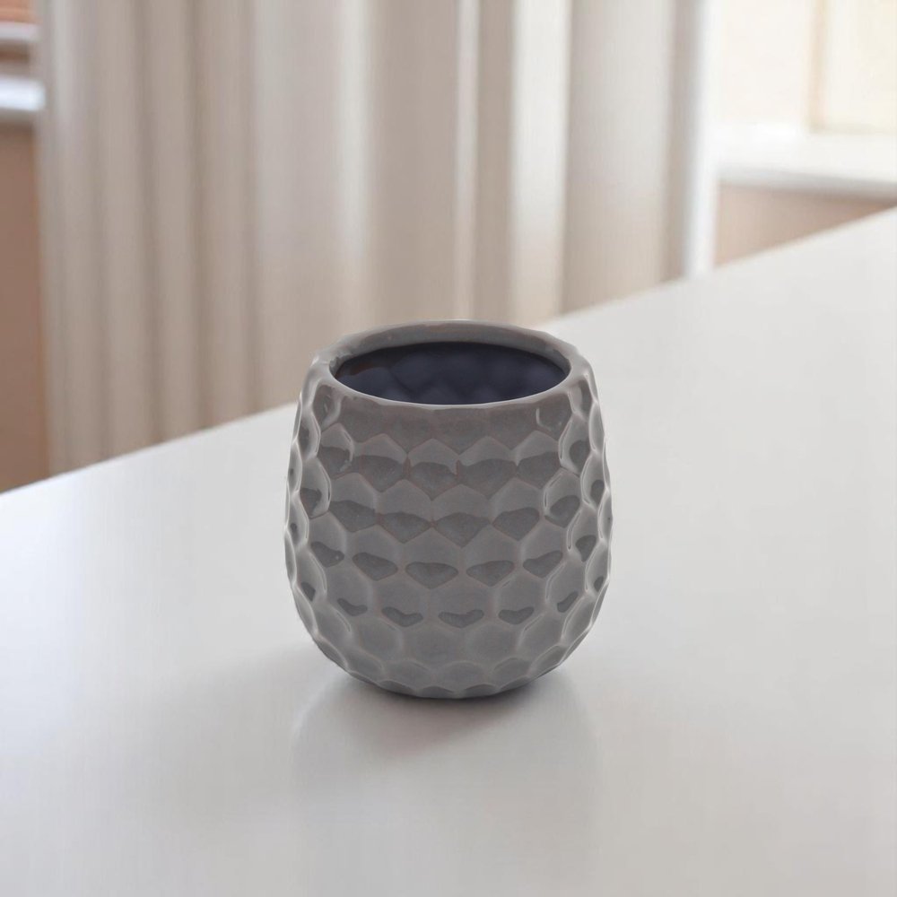 Gray Ceramic 15 Ounce Round Distressed Pot Planter
