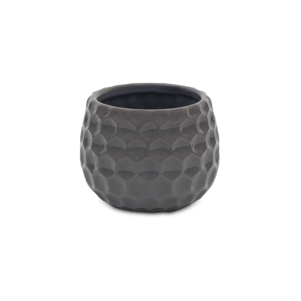 Gray Ceramic 17 Ounce Round Distressed Pot Planter on a white background