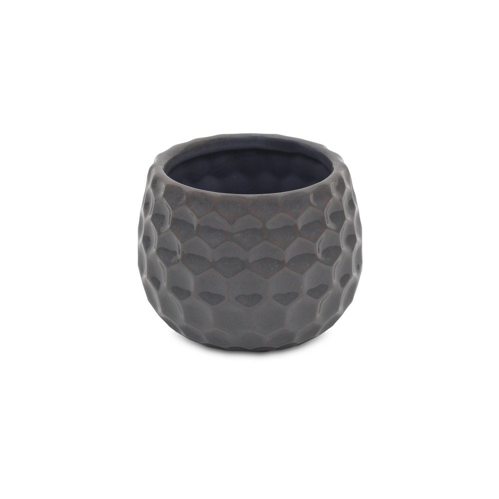 Gray Ceramic 17 Ounce Round Distressed Pot Planter on a white background