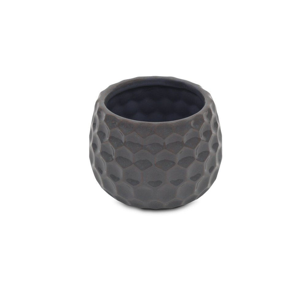 Gray Ceramic 17 Ounce Round Distressed Pot Planter on a white background