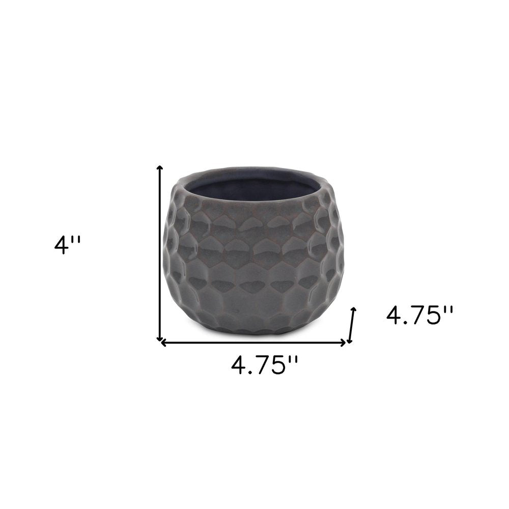 Gray Ceramic 17 Ounce Round Distressed Pot Planter on a white background