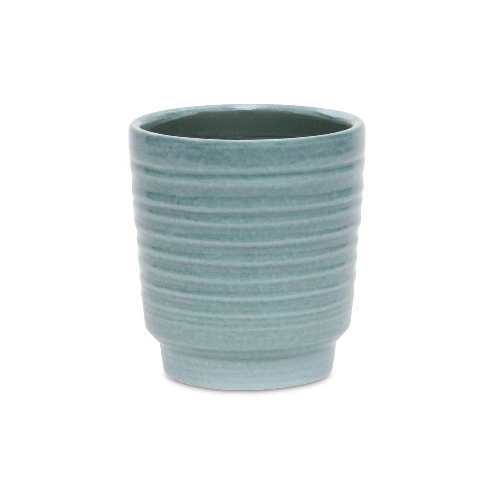 Celadon Ceramic 35 Ounce Striped Round Distressed Pot Planter