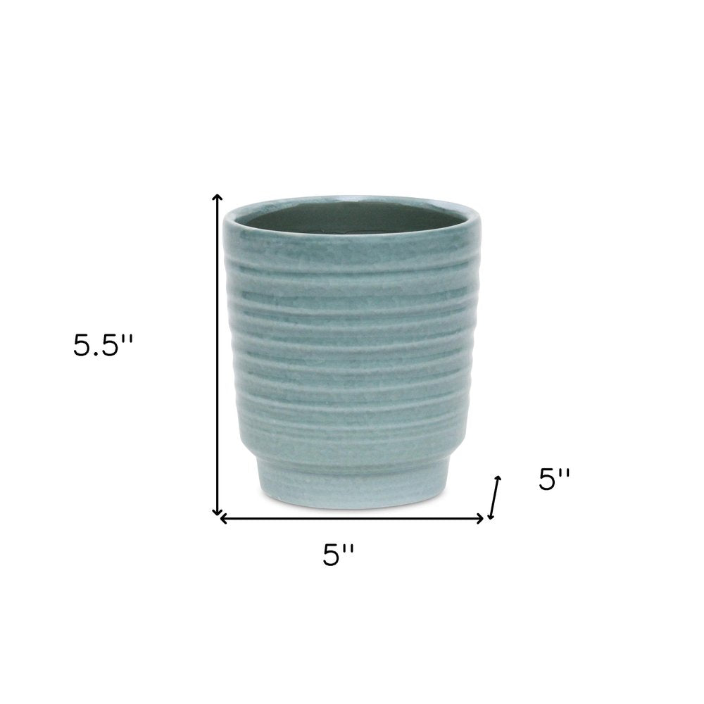 Celadon Ceramic 35 Ounce Striped Round Distressed Pot Planter