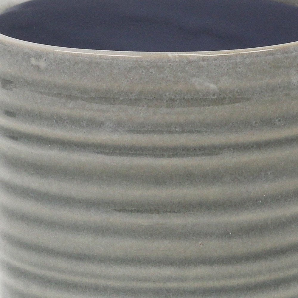Gray Ceramic 23 Ounce Striped Round Distressed Pot Planter
