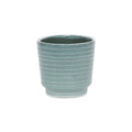 Green Ceramic 23 Ounce Striped Round Distressed Pot Planter on a white background