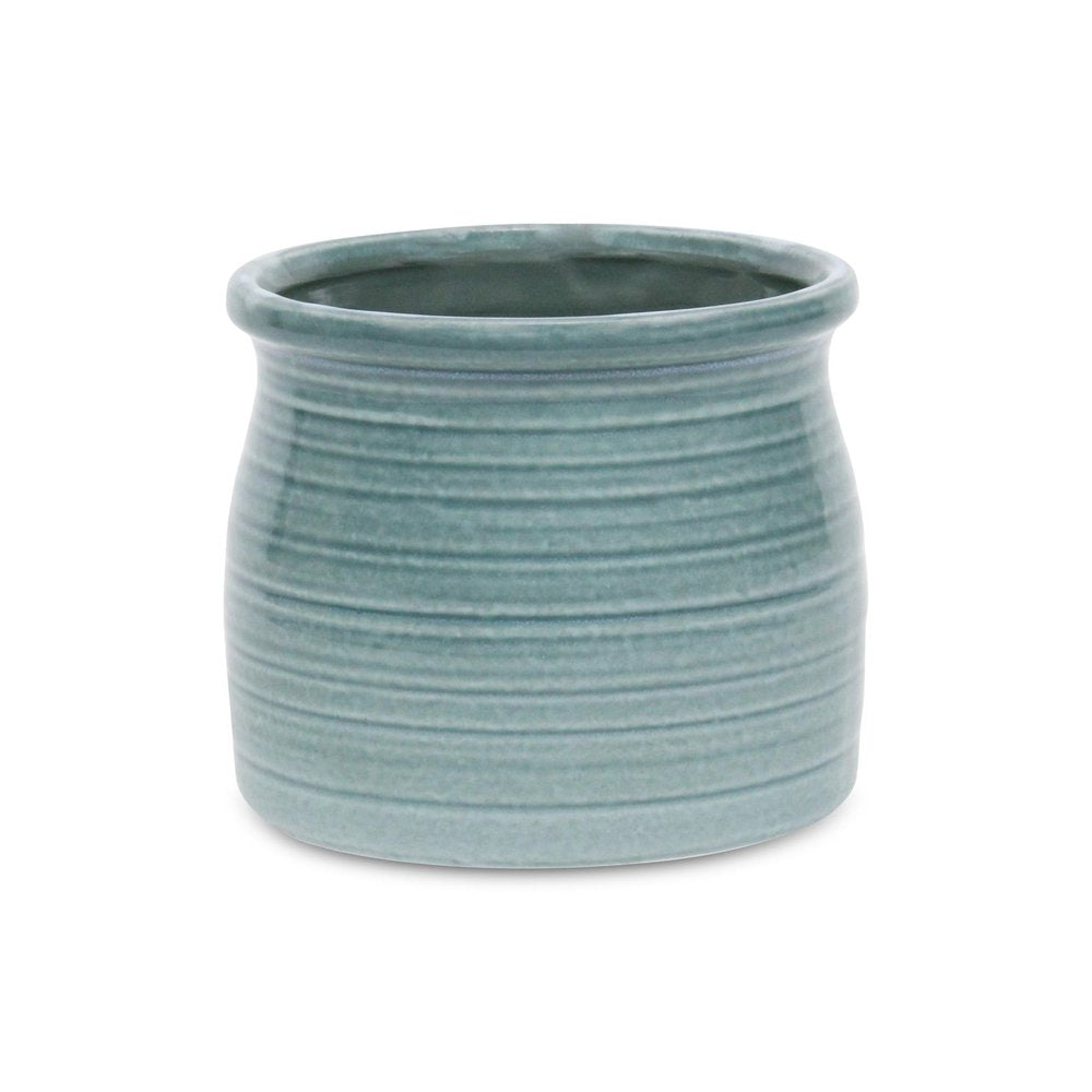 Celadon Ceramic 51 Ounce Striped Round Distressed Pot Planter