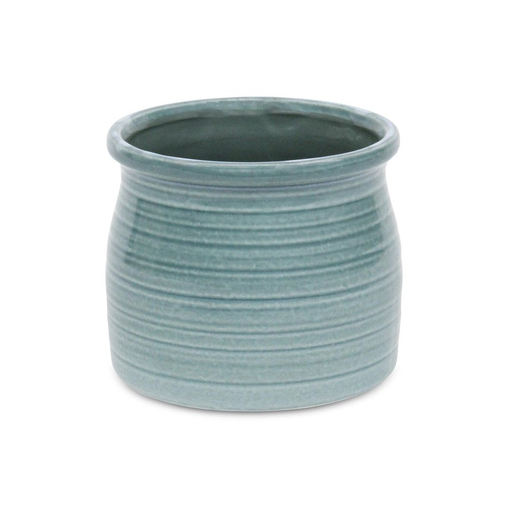 Celadon Ceramic 51 Ounce Striped Round Distressed Pot Planter