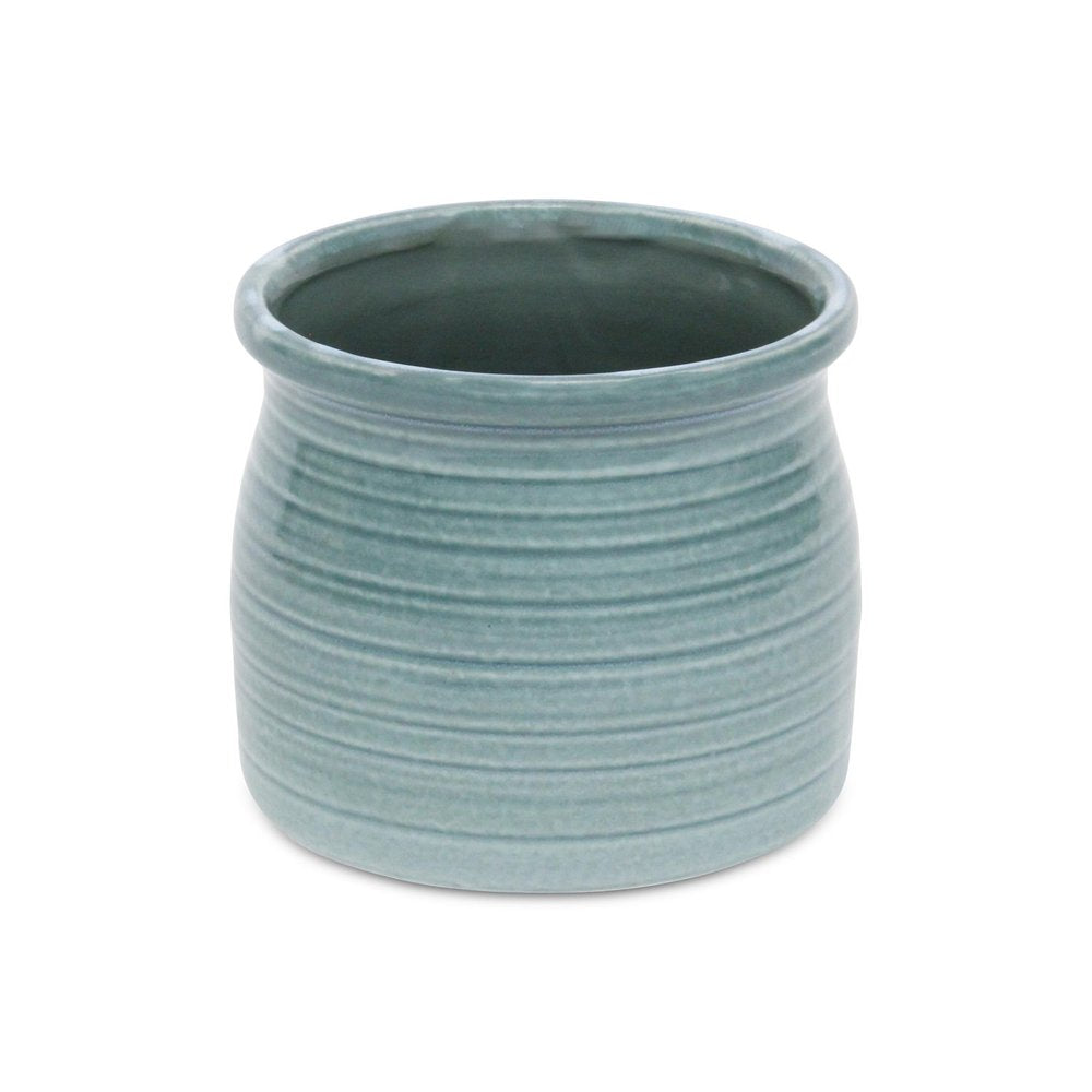 Celadon Ceramic 51 Ounce Striped Round Distressed Pot Planter