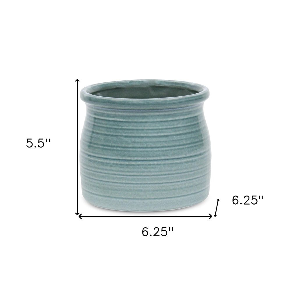 Celadon Ceramic 51 Ounce Striped Round Distressed Pot Planter
