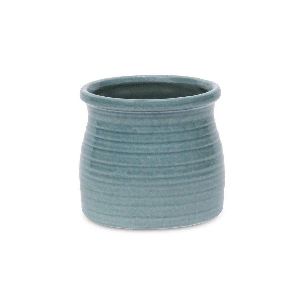 Celadon Ceramic 25 Ounce Striped Round Distressed Pot Planter