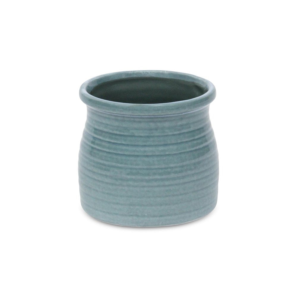Celadon Ceramic 25 Ounce Striped Round Distressed Pot Planter